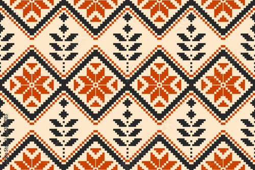 Fabric Mexican style. Geometric ethnic flower seamless pattern traditional. Aztec tribal ornament print. Design for background, illustration, fabric, clothing, carpet, textile, batik, embroidery.