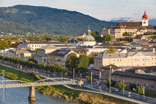 Nonnberg abbey and Salzach river in Salzburg. Travel destination. Austria photo