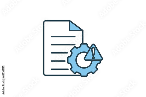 Error report icon. document with gear and exclamation mark. icon related to warning, notification. suitable for app, user interfaces, printable etc. Flat line icon style. Simple vector design editable