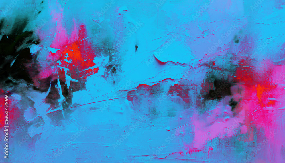 Abstract oil painting, neon red, pink, blue brush strokes background, wallpaper, paint texture, bold art, expressive artwork, fine realistic detail, modern style, evoking vibrant emotions, feelings