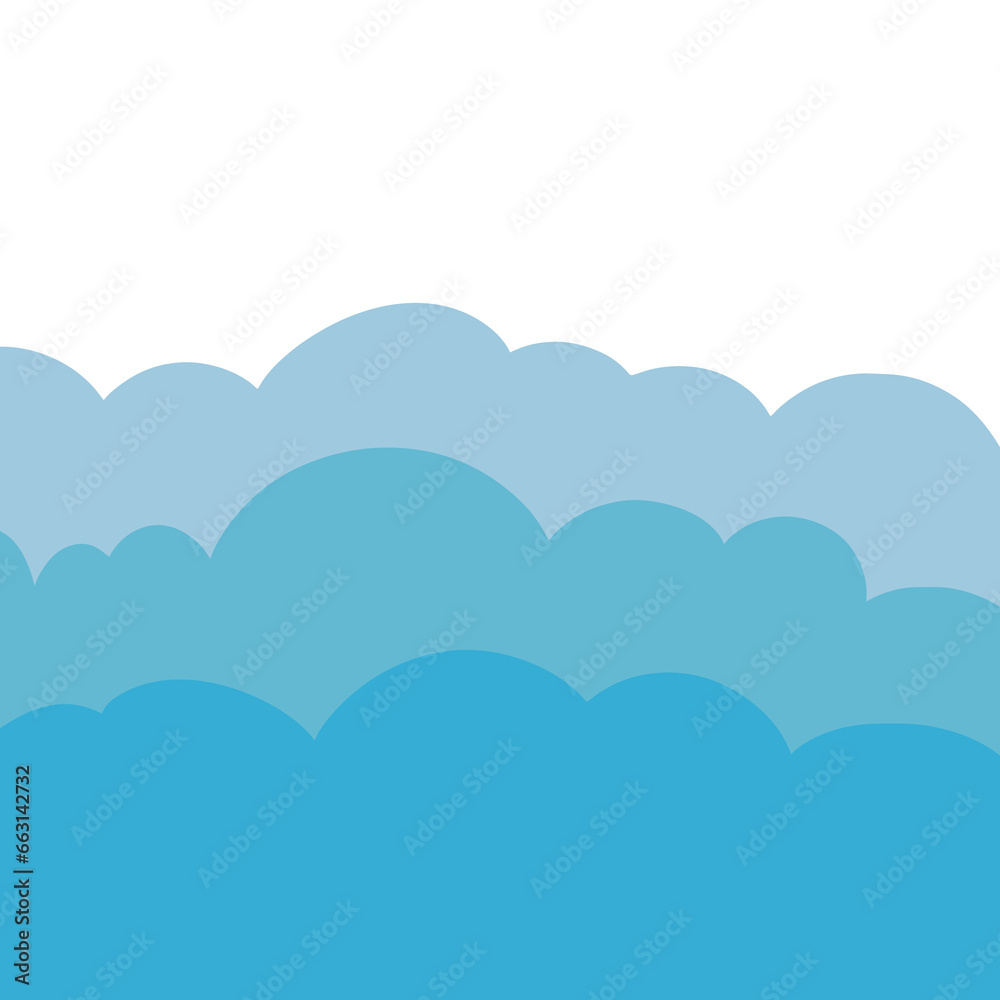 blue sky with clouds with three layer blue color illustration vector png