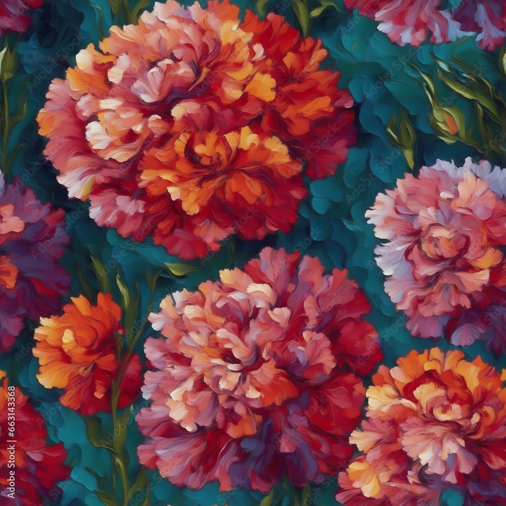 Obraz premium Seamless Pattern. Carnations Seamless Pattern. Floral Pattern For Textile, Fabric, And Design. Colorful Flower Background