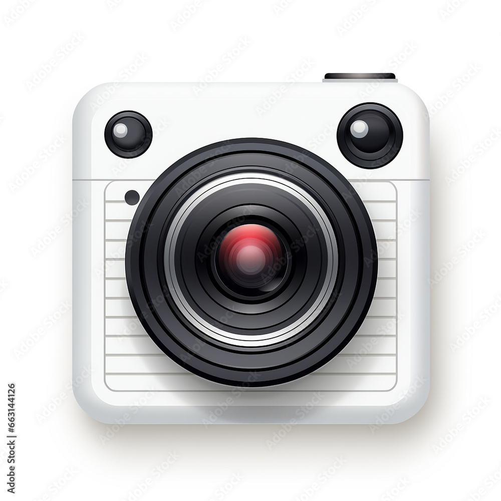 Realistic photo camera with lens isolated on white background. Vector illustration.