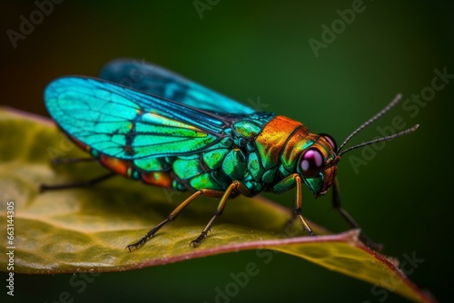 A mesmerizing insect with vibrant colors and delicate wings. Generative AI © Silas