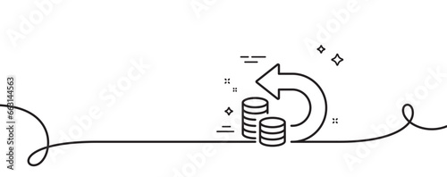 Cash back line icon. Continuous one line with curl. Return money sign. Bank benefits symbol. Cash back single outline ribbon. Loop curve pattern. Vector