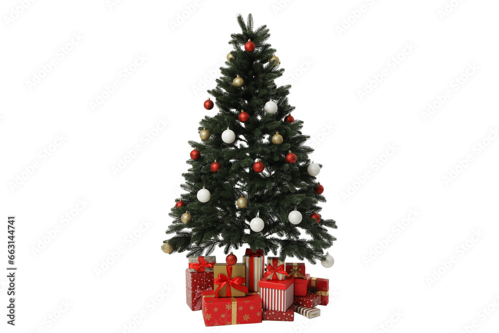 PNG,Christmas tree with gifts, isolated on white background