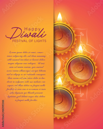 Happy Diwali - festival of lights colorful poster template design with decorative diya lamp.