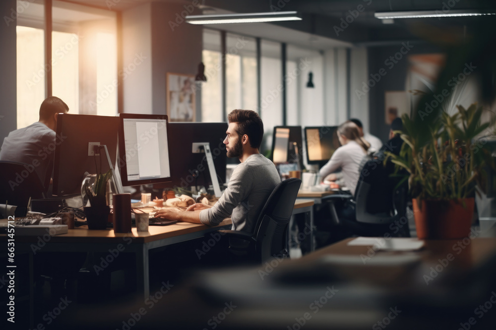 people sitting and working at their desk in the office people sitting and working at their desk in the office