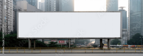 Blank billboard ready for new advertisement in city with skyscrapers