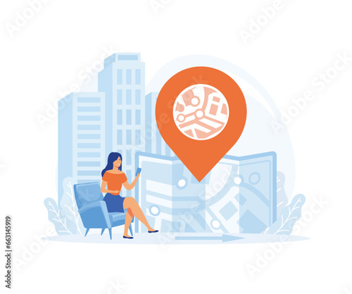 Geofencing as map area boundary for marketing action tiny person concept. flat vector modern illustration 