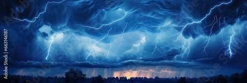 Panoramic view of lightning storm