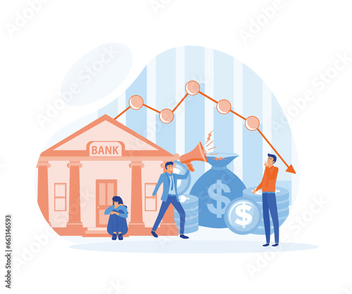  People are hostages of financial instability, an attempt to prevent bankruptcy. flat vector modern illustration 