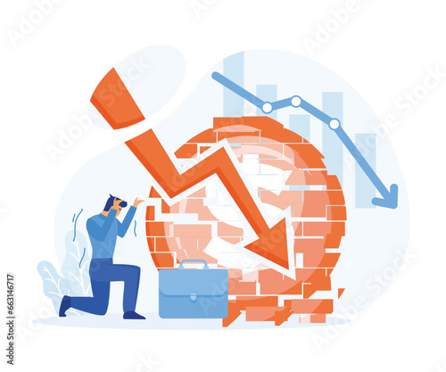 Financial crisis and Global economic money problem, Bankruptcy unpaid loan debt, investment failure. flat vector modern illustration 