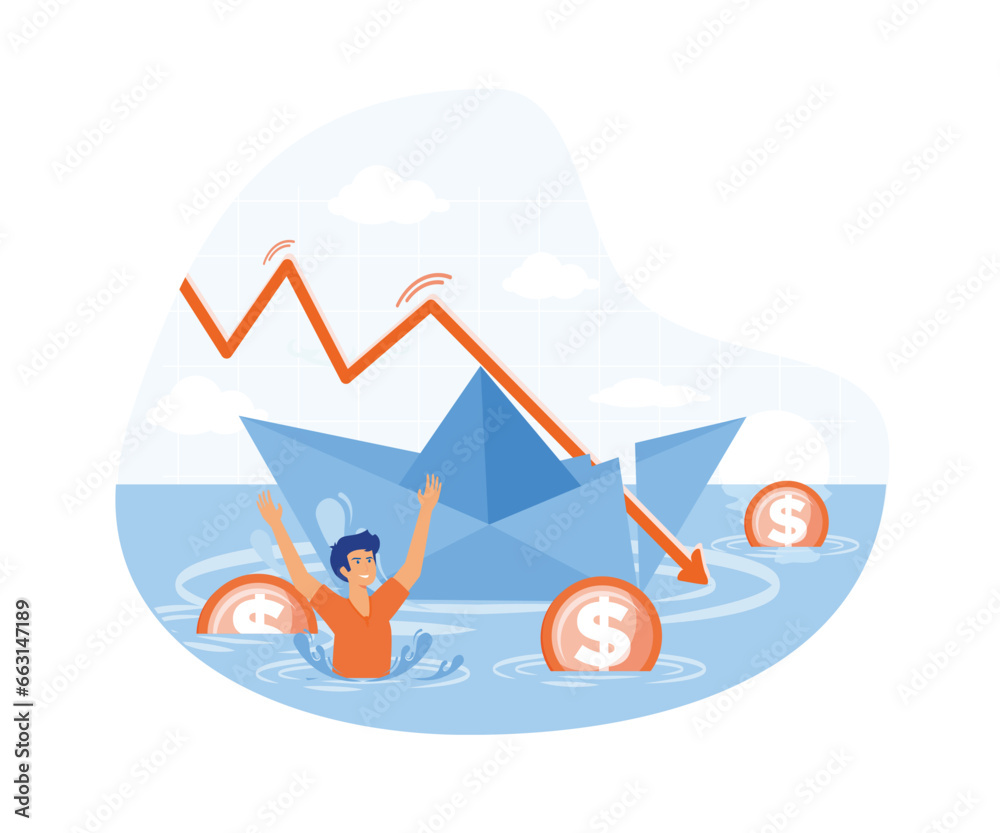 Fototapeta premium Bankruptcy business. Financial rescue, depressed businessman survive. flat vector modern illustration 