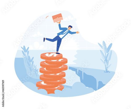 financial instability. Business investor on unstable coins. flat vector modern illustration 