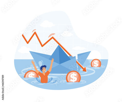 Bankruptcy business. Financial rescue, depressed businessman survive. flat vector modern illustration 