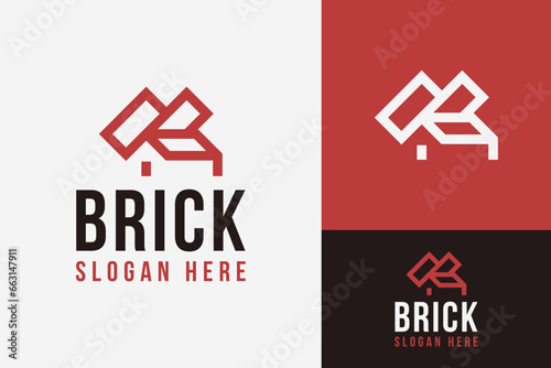 Home House Building with Structure Stone Brick Wall Roof Logo Design Branding Template