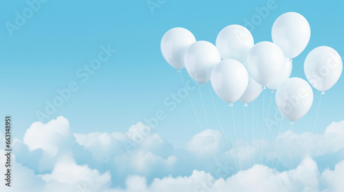 Minimal concept of floating balloons and white cloud