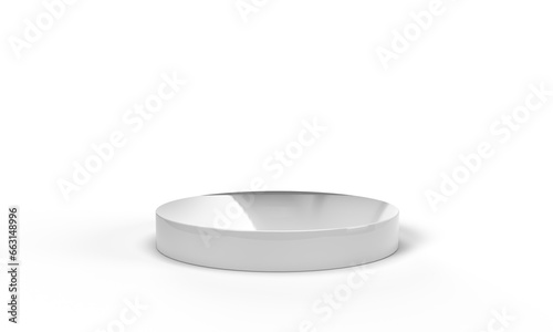 3D rendering of empty space for product display. round pedestal, wihte background