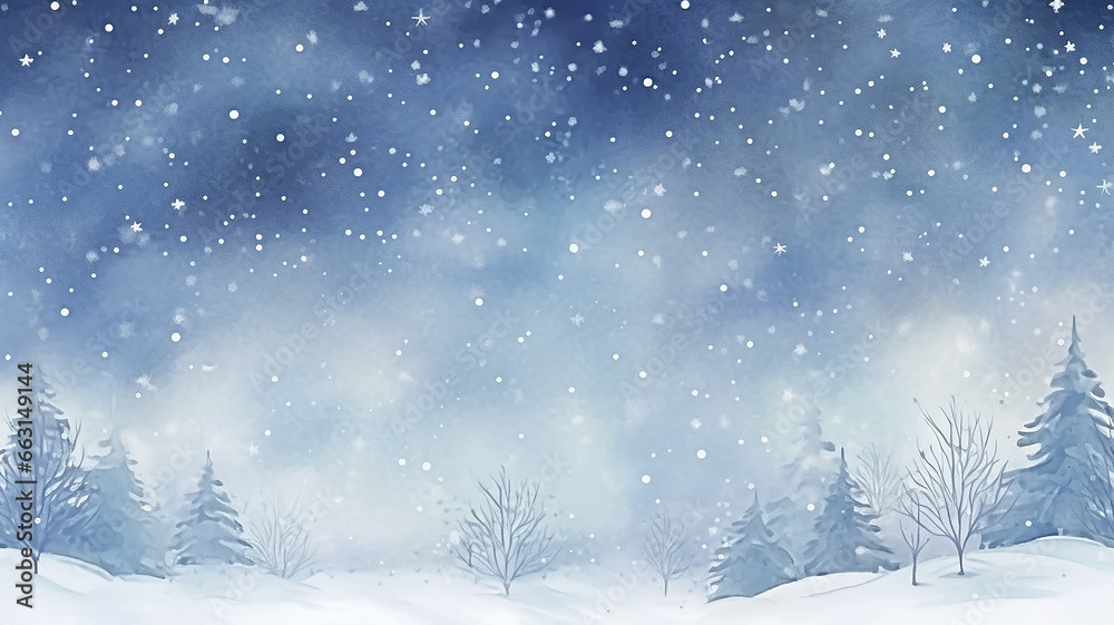custom made wallpaper toronto digitalwatercolor landscape winter, snow, snowfall view with copy space, empty banner, postcard for the new year