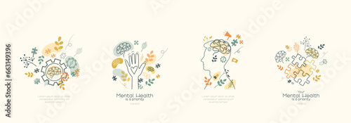 Mental Health icons. Your Mental Health is a priority.