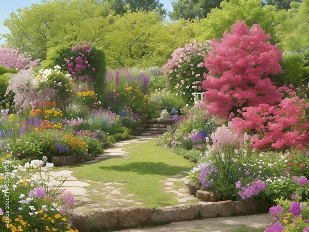 garden with flowers and trees