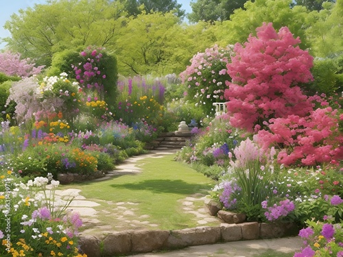 garden with flowers and trees © Subhan