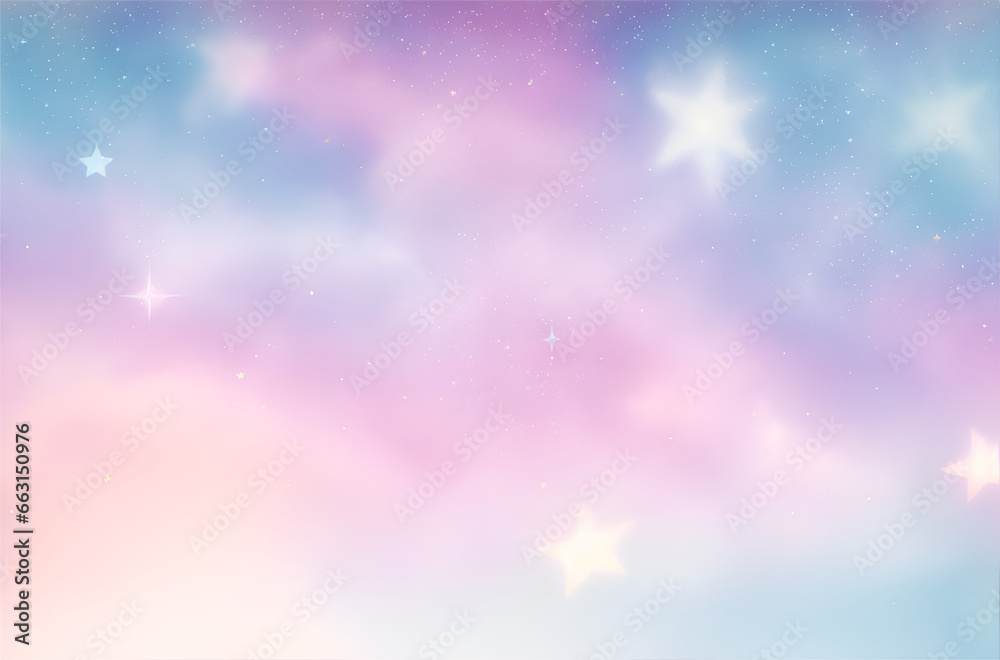 Pastel fantasy sky with bokeh and stars. Magic holographic galaxy Pastel fantasy sky with bokeh and stars. Magic holographic galaxy