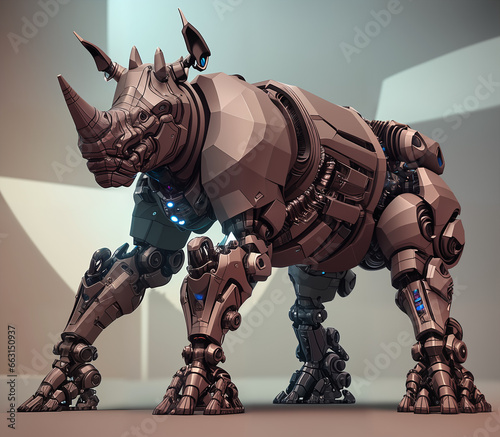 Rhinoceros cyborg. Full bod...