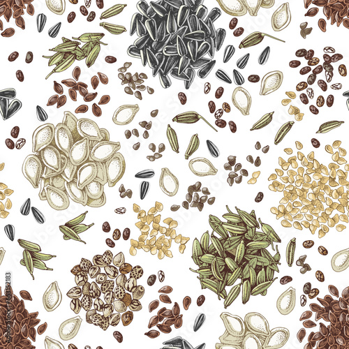 Edible seeds hand drawn seamless pattern