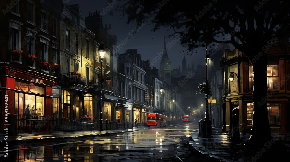 Night london street - obrazy, fototapety, plakaty 