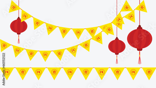 illustration set of the yellow flag for Chinese vegetarian festival