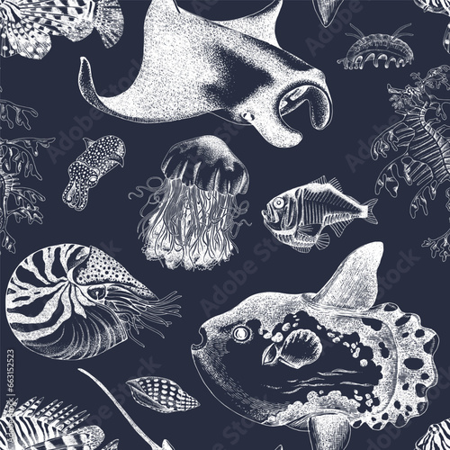 Under the sea vector seamless pattern