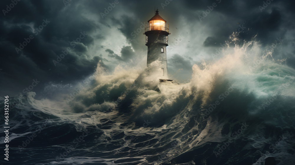 Ocean storm at lighthouse