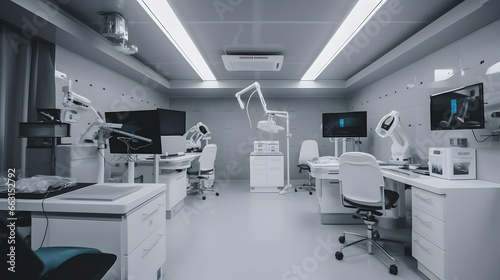 Modern medical office interior operating room with computer and examination table © Adin