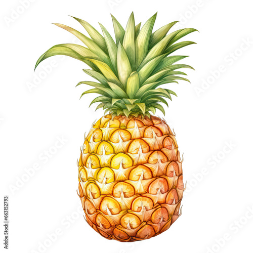 Pineapple yellow and green watercolor illustration isolated on white transparent background