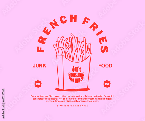 Retro Poster illustration of french fries Graphic Design for T shirt streetwear and urban style