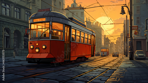 Old tram cartoon