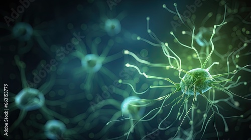 Realistic rendering of neurone - on the green background