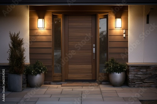 Simple home entryway with shut door. Generative AI