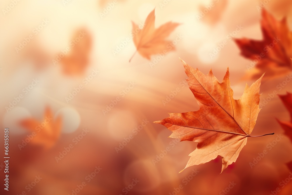 Close up of autumn leaves against autumn nature landscape background 