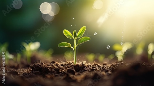 Young plants increase on sunny background.Growing money,finance and investment. Concept of business growth,profit, development and success.