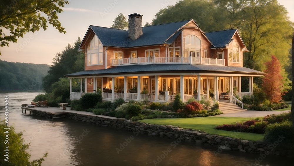 A dream house situated along a serene river