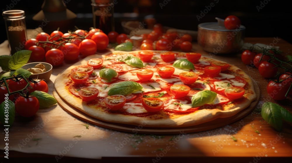 Fresh original Italian raw pizza, preparation in traditional style.