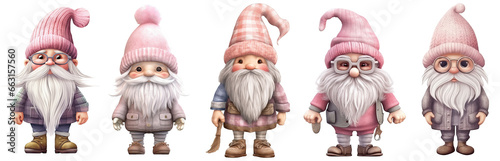 Set of Adorable gnome watercolor illustration , Adorable yellow gnome isolated white transparent background, PNG