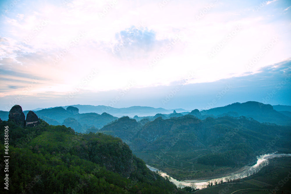 Wuyishan City, Fujian Province Wuyishan-Jiuquxi Sunrise Aerial Photography Mountain Scenery