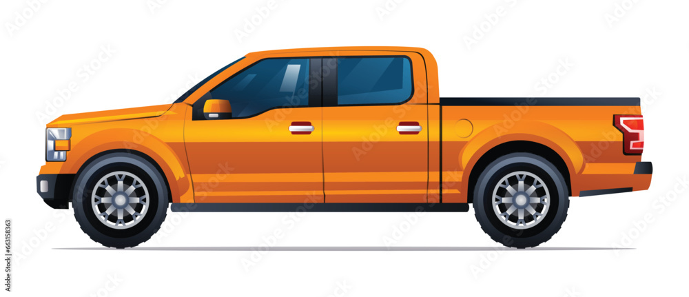Pickup truck side view vector illustration isolated on white background - obrazy, fototapety, plakaty 