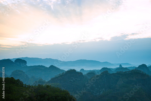 Wuyishan, Wuyishan City, Fujian Province - Aerial view of cityscape and mountains