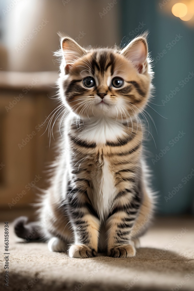 A picture of a cute munchkin kitten.the sitting figure of a cat. Generative AI