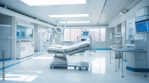 Empty operating room in a hospital Interior of an operating room in clinic with modern medical equipment.